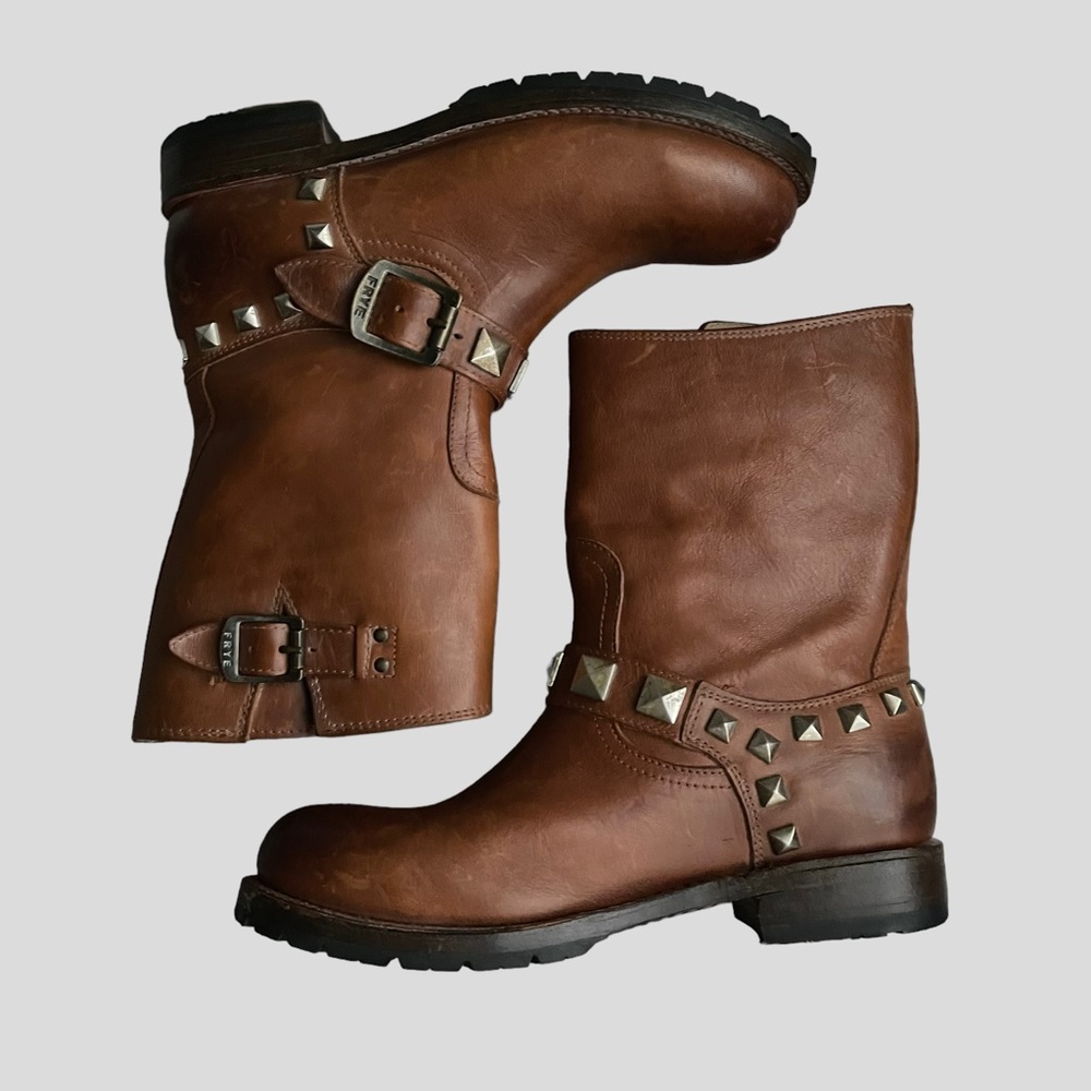 Frye Women's Rogan Studded Boots Brown 8 Medium
